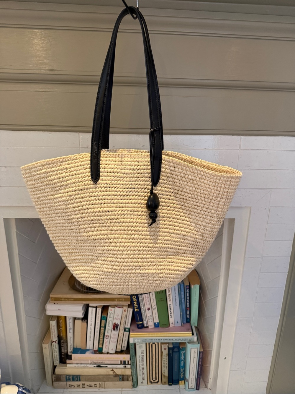 Hunting Season Market Tote raffia and black leather